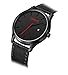 VAVC Men's Black Leather Band Causal Analog Dress Quartz Wrist Watch with Black Face and Simple Design