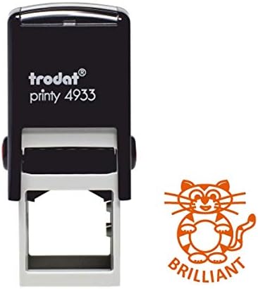 Trodat Printy 4933 Teacher Stamp "Brilliant" - Self Inking, Orange Ink 61750, Black Body - Orange Ink, Small