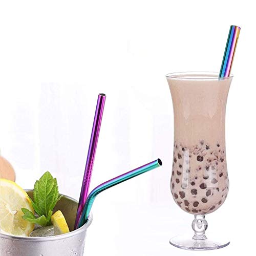 YXHZVON Set mit 8 Bunten Metallstrohhalmen, Wiederverwendbarem Edelstahl-Trinkhalm für Smoothie-Boba-Tee-Milchshake (3… – Bild 7