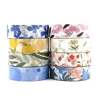 8 Rolls Spring Floral Fruits Design Washi Masking Tapes for Junk Bullet Journal, Scrapbook, Planner, Holiday Decoration, Art Craft