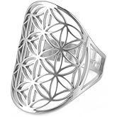 kkjoy Openwork Flower of Life Ring Stainless Steel Adjustable Open Finger Rings Promise Ring Jewelry Gift for Women Charming Ladies