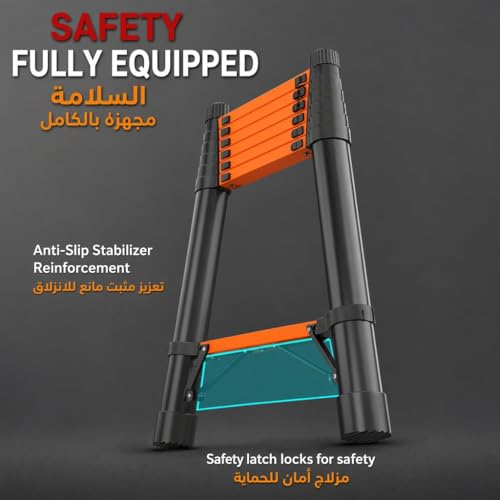 ALISMAEEL 3.5M Telescoping Ladder - Portable Extension Folding Ladder with Triangle Stabilizers, Multi-Purpose Compact Ladder for Household or Outdoor Work, 150KG Max Capacity