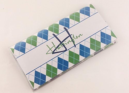 Personalized Checkbook Cover- IA#101 blue green argyle checkbook folder