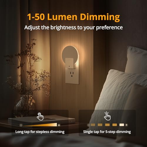 Lyridz Backlit Night Light Plug-in,[4 Pack] Glare-Free Indirect Glow, Dusk to Dawn Sensor, 1-50LM Dimmable Veilleuse, 2700K Warm White for Bedroom, Bathroom, Hallway