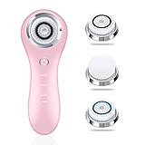 Hangsun Facial Cleansing Brush SC200 Facial Brush Face Brush for Cleansing and Exfoliating Sonic Waterproof Cleansing System with 3 Replacement Heads (Pink)