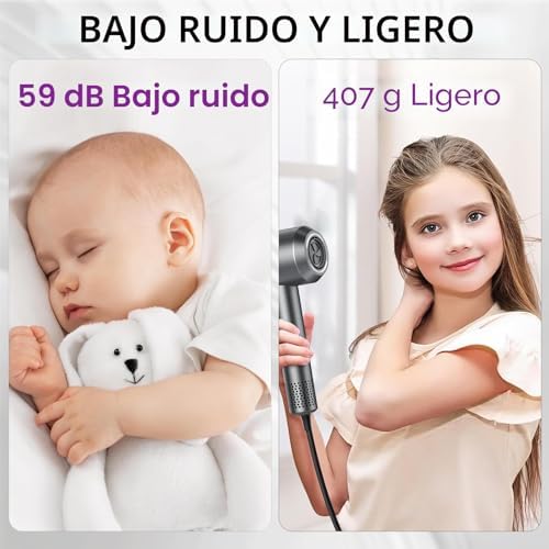 Secador de cabelo, secador portátil jónico profissional a 160000 rpm, secagem rápida, iões 500M, controlo de temperatura, com difusor magnético e bico, 4 níveis de temperatura e 3 velocidades
