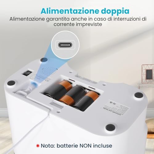 Mangiatoia automatica per due gatti, cibo intelligente per gatti automatico, promemoria vocale, fino a 80 porzioni e 4 pasti al giorno per gatto e cane, bianco 5L