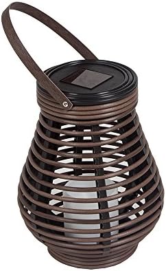 Outdoor Candle Lantern Decorative Rattan Solar Lantern with LED Flameless Candles Hanging Lantern Lamp brown (Toll)
