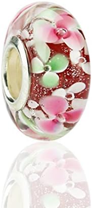 Pretty321 1PC Red Cherry Blossom Glass Charm Bead Fit Sterling Silver Bracelet