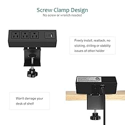 Desktop Clamp Power Strip with USB, Surge Protector