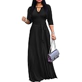 MarryUP Women Maxi Dress with Pockets Casual 3/4 Sleeve V Neck Long Cocktail Party Dresses 2026