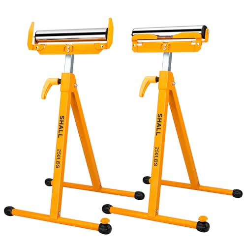 Shall Lot de 2 supports à rouleaux pliants – Capacité de charge de 113,4 kg – Hauteur réglable de 70 à 109 cm – Pour sciage à table – Travail du bois Servante à Rouleau