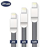 Lightning Cable, iPhone Charger 3 Pack [3FT 6FT 10FT] Silicone Cord USB Charging & Syncing Cord Charger for iPhone 5,6s,6Plus,6,7,7plus, 8,8plus,X, iPad Mini, Mini 2,iPad 5,iPod 7
