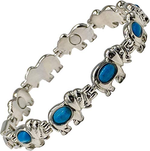 Helena Rose Magnetic Bracelet for Women - Blue Turquoise Elephant Bangle - Fits Wrist up to 7.5" Fully Adjustable - with Jewellery Gift Box