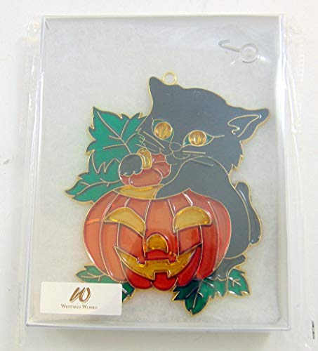 Westman Works Jack-o-Lantern Black Cat Halloween Suncatcher Window Ornament Decoration with Suction Cup Gift Boxed, 4 Inch