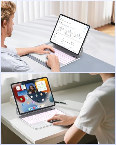 Bettdow Keyboard for iPad Air 13" M4 2026/M3 2025/M2 2024, iPad Pro 12.9"(6th/5th/4th/3rd Gen), Spanish Ñ Lightweight Aluminum Alloy Magnetic Floating Design Keyboard with Trackpad, White