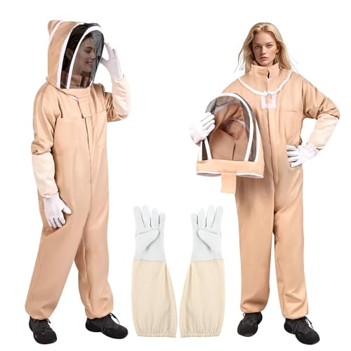 LBOYLOVE® Professional Bee Suit for Men and Women, Sting Proof Polycotton Beekeeping Suit, Beekeeper Costume with Glove &Ventilated Hood (X-Large)