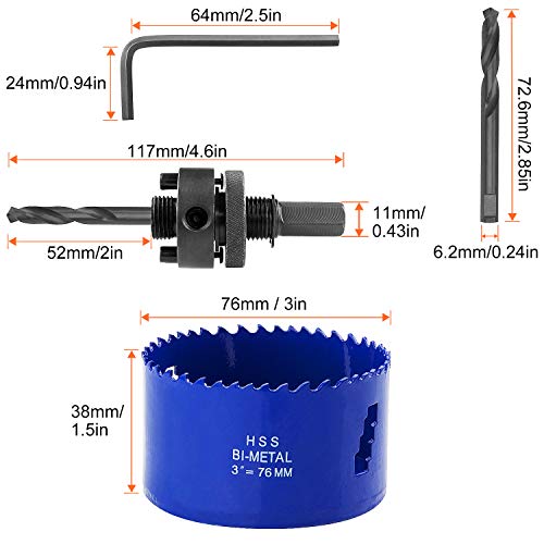 LANIAKEA 3 Inch BiMetal Hole Saw 76MM M42 Annular Hole Cutter HSS