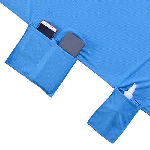 Beach Chair Pool Towels -Towel Accessories Include Pillow and Side Pockets. No Clips Needed. Lounge Chaise Cover Great for Sunbathing at Hotel (Blue) - Thumbnail 3