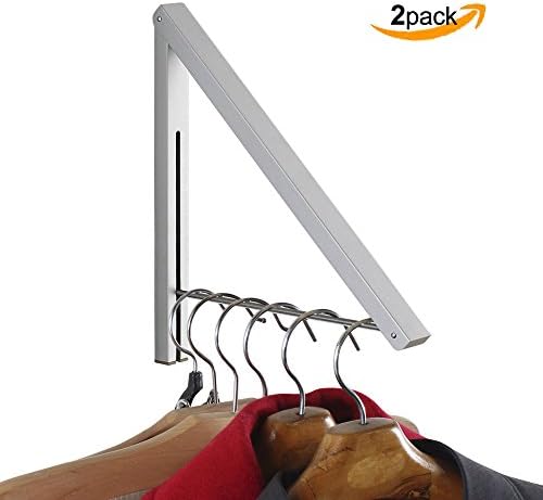 qinisi Folding Clothes Hanger Wall Mounted Retractable Clothes Hanger &amp; Drying Rack Great Space Saver for Laundry Room, Attic, Garage, Indoor &amp; Outdoor Use, Aluminum, Easy Installation-Pack of 2
