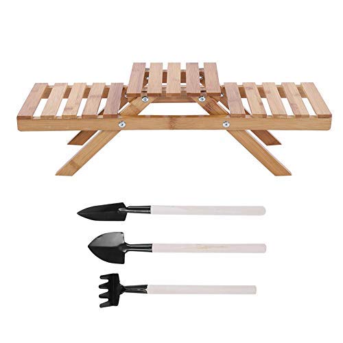 TOPINCN Plant Support Net, Flower Shelf Wooden Standing Foldable 2-Layered Sturdy Reusable Fashionable Potted Plant Storage Rack Garden Hoom Decoration