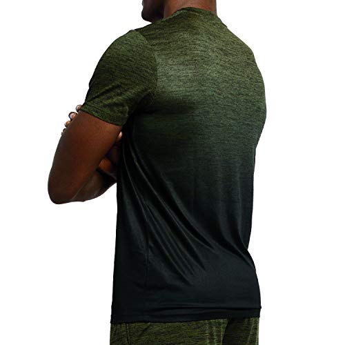 Alive Men's Tee Shirt Active Quick Dry Workout Short Sleeve Shirts Crew Neck (Medium, Dark Olive Heather/Darker Olive Dip)