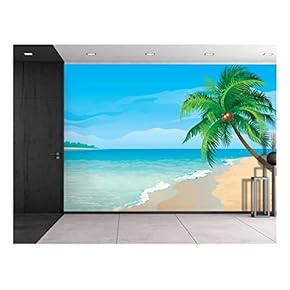Large Wall Mural - Image of Tropical Scenery with Palm Trees | Self-Adhesive Vinyl Wallpaper/Removable Modern Decorating Wall Art - 66" x 96"