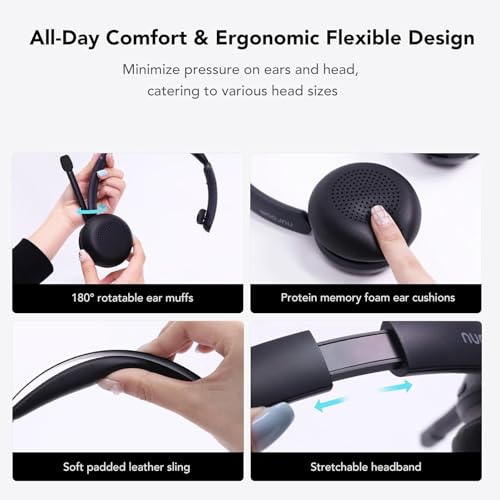 Nuroum HP31S(3rd Gen) Wireless Bluetooth Headphones with Microphone for PC, USB Dongle/Charging Base/V5.4/45H Duration/Silent Mode, Headphones with AI Microphone Cancellation for CallCenter/Teams/Office