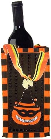 You've Been Booed! Halloween Game Pumpkin Wearing Witch Hat Orange &amp; Black Boo Bag Wine Tote