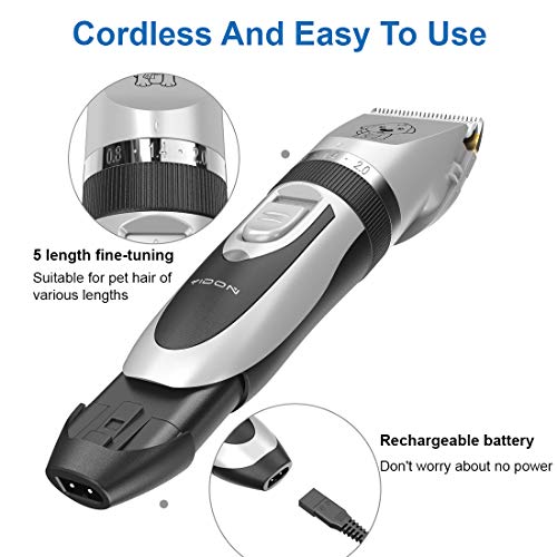 YIDON Dog Clippers, Dog Grooming kit Cordless Adjustable Pet Clippers Dog Hair Trimmer Rechargeable Dog Shears Pet Grooming Professional Hair Clippers Low Noise for Small Large Dogs,Cats,All Pets - Thumbnail 2