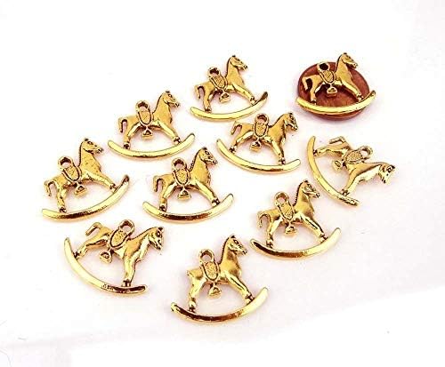 10 Antique Gold Pewter Rocking Horse Charms 20 x22mm