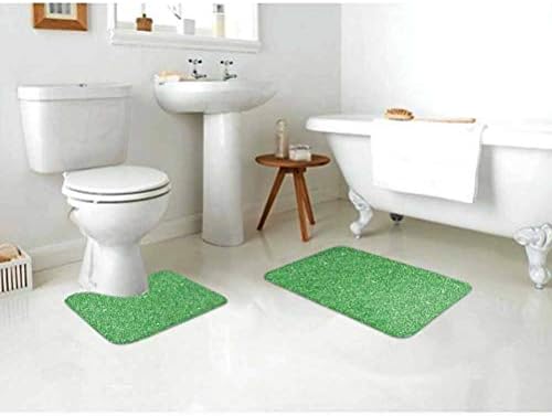 Amazon Com Ahuimin Bathroom Rugs Luxury 2 Piece Bath Mat Set Doodle Style Leaves In Different Shapes Abstract Fresh Garde Non Slip Microfiber Bath Shower Mat And U Shaped Toilet Rug Lime Green White