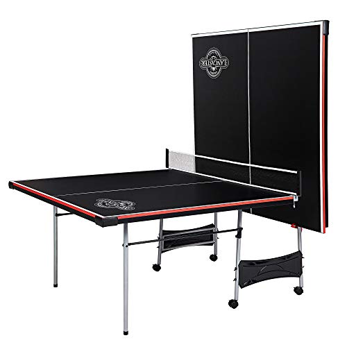 Lancaster 4 Piece Official Tournament Size Indoor Folding Table Tennis Ping Pong Game Table, Black