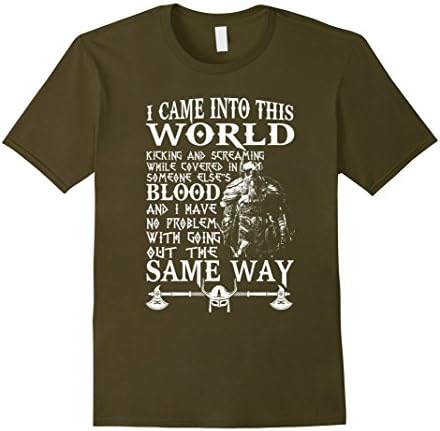 Mens Viking T shirt - I CAME INTO THE WORLD 3XL Olive