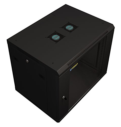 Server Rack Cabinet - 9U 19" - Tupavco TP1519 - Floor/Wall Mount Network IT Computer Electronics Media Equipment Storage Rackmount Enclosure with Glass Door and Sides Lock, Vent Fans; 17.7 inch deep