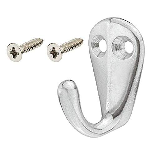 Gas N Pow3r x1 Polished Aluminium Single Coat Hook for Clothes, Hats, Robes, Bath Towels, Kitchen Bathroom Accessory Supplied with Screws 30 x 36 mm
