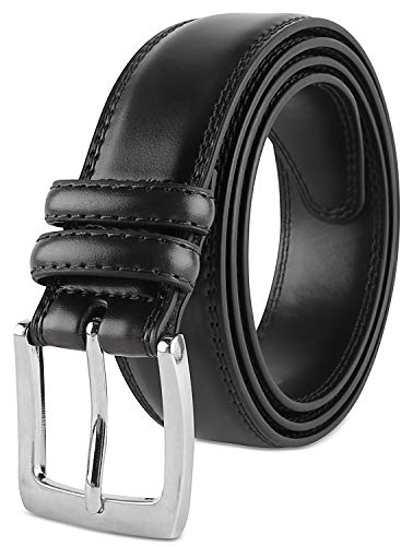 Men's Dress Belt ALL Genuine Leather Double Stitch Classic Design 35mm Black, 36 - Thumbnail 2
