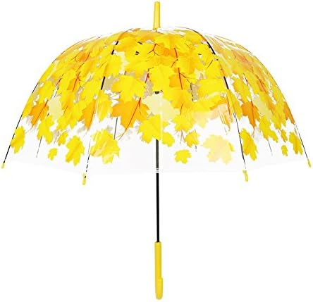 Cherry umbrella, romantic and compact transparent umbrella and rainproof cherry blossom pattern, semi-automatic (yellow)