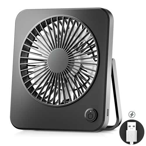 OUILA Mini Quiet Fan, Small USB Desk Fan with 3 Speeds and 1.2m Cable, Portable Hanging Fan for Table Office Bedroom Dorm Kitchen - Black