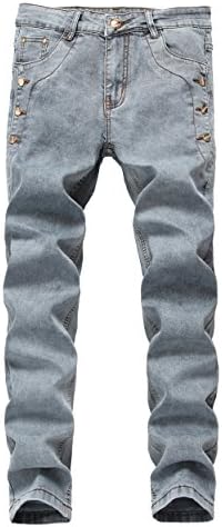 Men's Gray Skinny Jeans Stretch Washed Slim Fit Straight Pencil Pants W34