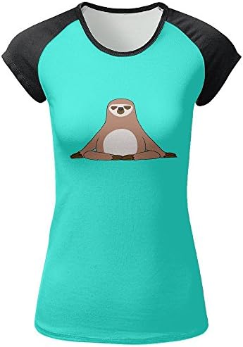 Womens Novelty 3D Graffiti Graphic Tee Cool Short Sleeve Baseball T-shirt Casual Round Neck Raglan Shirt Sport Tees Meditating Yoga Sloth XX-Large