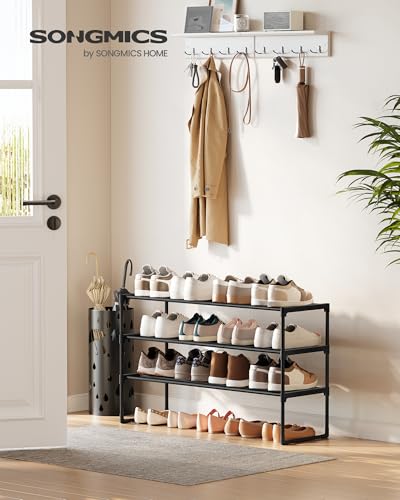 SONGMICS Zapatero Organizador de 3 Niveles, Estantería de Metal, Estantería de Zapatos, para 12 a 15 Pares, Estante Apilable, Negro MLSA303B02
