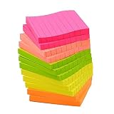 Sticky Notes with Lines 3 Inch X 3 Inch 5 Assorted Bright Color Lined Self-Stick Notes, 80 Sheet / Pad 12 Pad / Pack Easy Post Individual Package