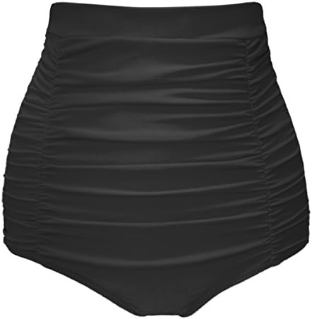 CARTERSTORY Women' s Vintage Swim Short High Waist Ruched Bikini Bottom Black XL