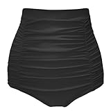 CARTERSTORY Women' s Vintage Swim Short High Waist Ruched Bikini Bottom