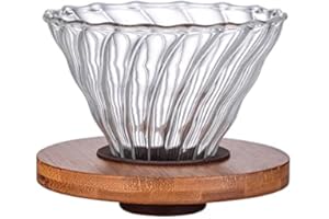 Gute Glass Coffee Dripper/Filter - Cone Glass Pour Over Coffee Dripper with Bamboo Stand, 1-4 Cups Drip Coffee Maker Funnel Accessories for Home, Office