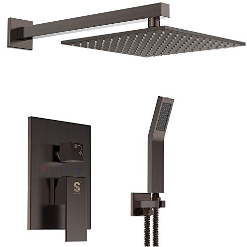 SR SUN RISE Venetian Bronze Shower System 10 Inch Brass Bathroom Luxury Rain Mixer Shower Combo Set Wall Mounted Rainfall Shower Head System(Contain Shower faucet rough-in valve body and trim)