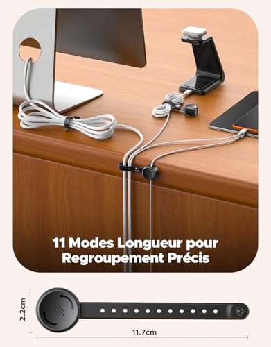 8 Pièces Range Cable et Silicone Attache Cable [2 en 1], Magnétiques Adhesif Clips Accroche Câble [Réglage Fluide & Verrouillage 1s], Organisateur de Cable pour Bureau, Table Nuit, Câble Charge