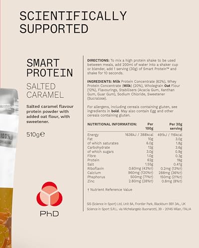 Phd Smart Protein, Versatile Shake, Ideal for Shakes, Baking and Deserts, Salted Caramel Flavour, 17 Servings per 510 g Bag