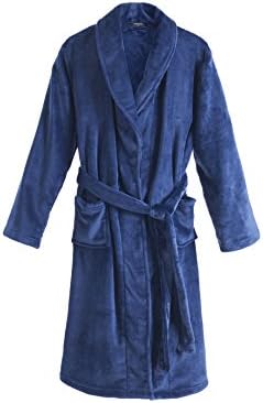 Men's Bathrobe Shawl Collar Dressing Gown Fleece Sauna Coat